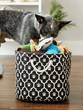 Black & White Paw Print Pet Toy Storage Bin Basket NWT